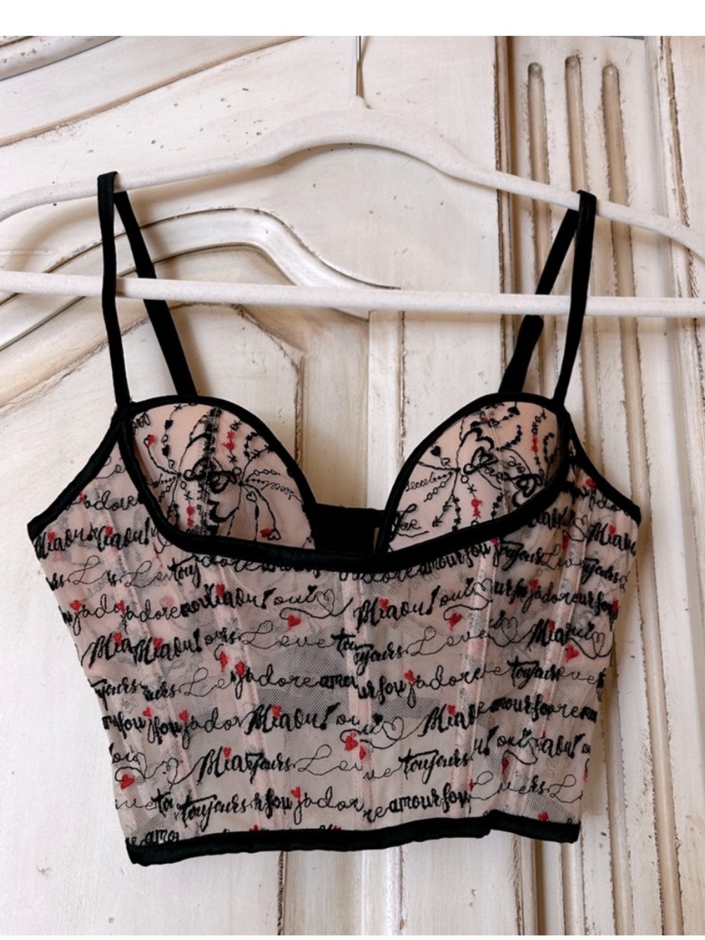 Victoria’s Secret Sheer Embroidered Bustier Crop Top - Black/Nude